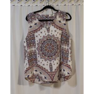 Verse Blouse Womens XL Sleeveless White Geometric V Neck Shirt